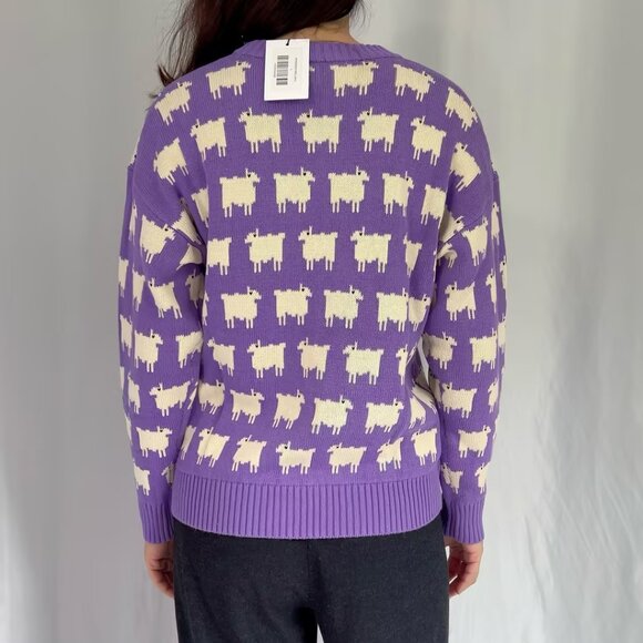Warm and Wonderful Fitted Cotton Sheep Sweater - Lavender - Picture 2 of 5